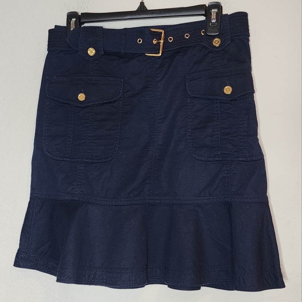 Tory Burch Belted Ruffle Navy Blue Cotton Mini Dress Size 4